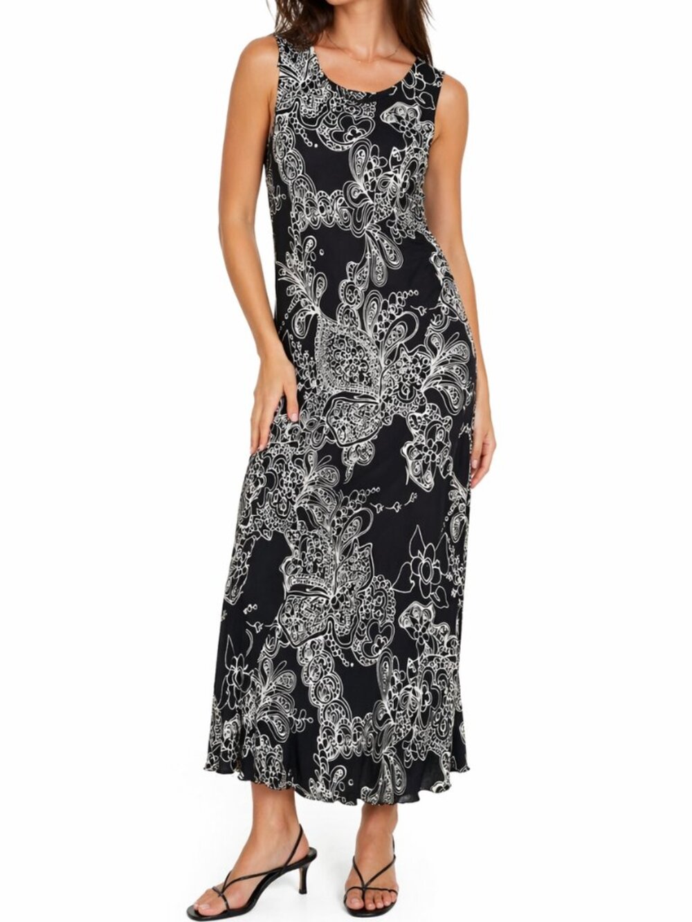 VINTAGE Y2K 90s Jessica Overlay Dress Stretch Black White Medium Floral Grunge